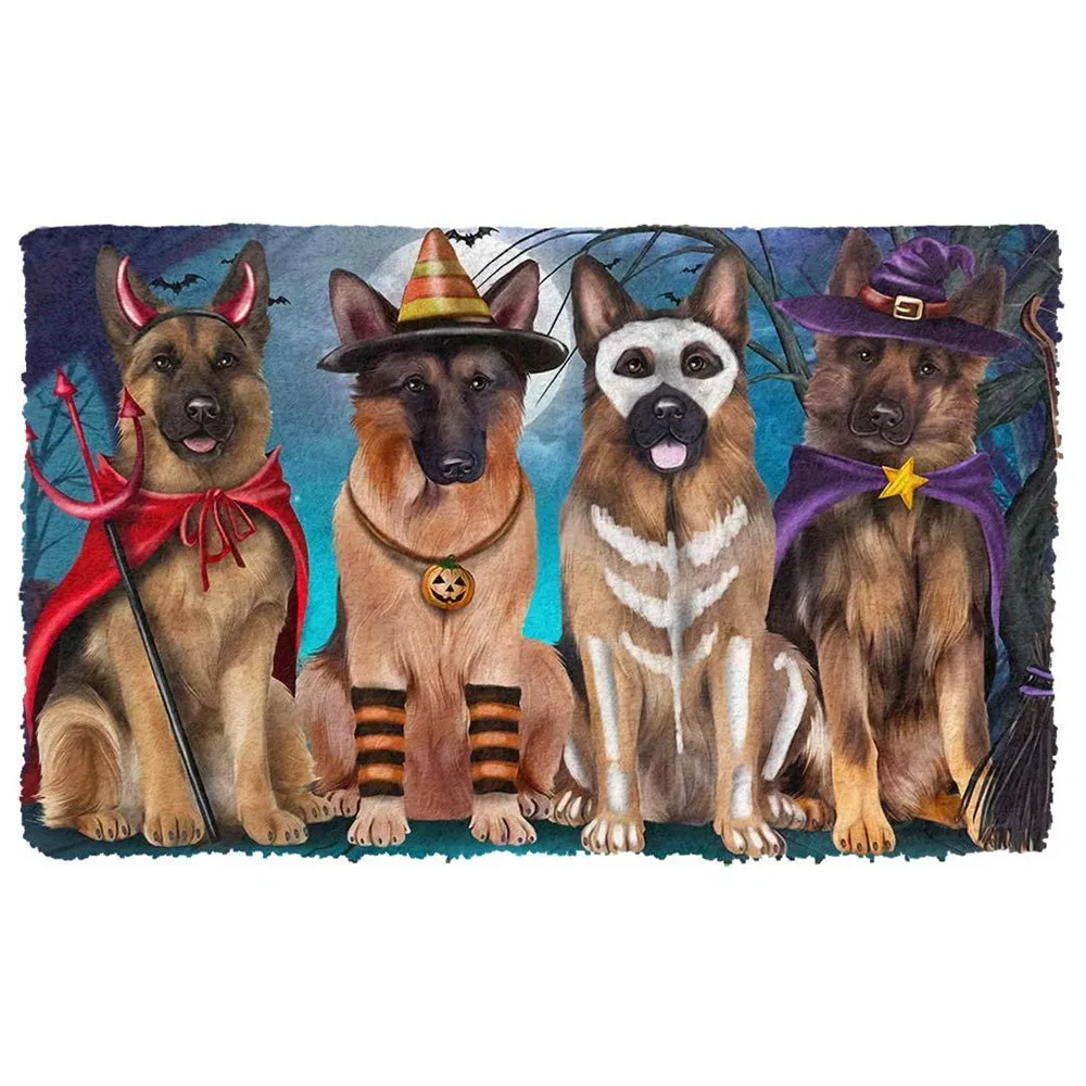 

HX Halloween Doormats 3D Graphic German Shepherd Animals Dogs Halloween Doormat Pets Outdoor Indoor Mat Kitchen Mats