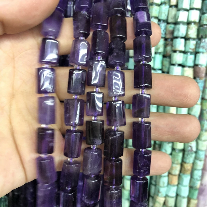 Wholesale 2strings Natural Amethyst Quartz beads,Polished Raw Stone Tube beads for jewelry 15.5