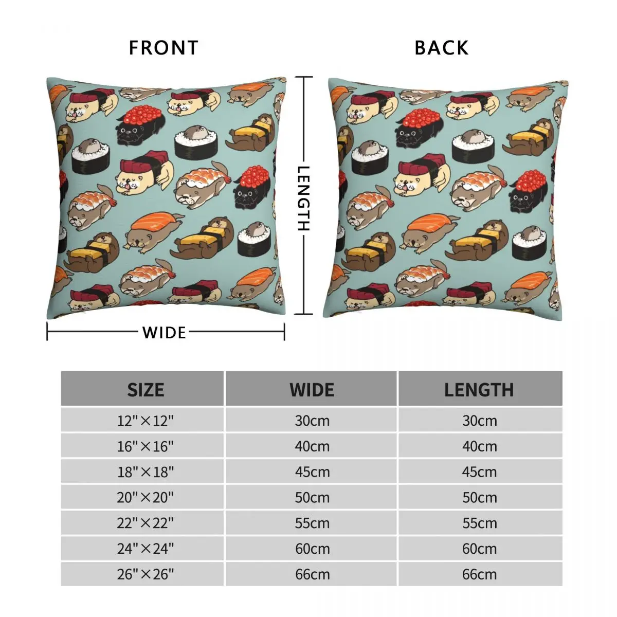 Sushi Otter Square Pillowcase Polyester Linen Velvet Printed Zip Decorative Throw Pillow Case Car Cushion Cover