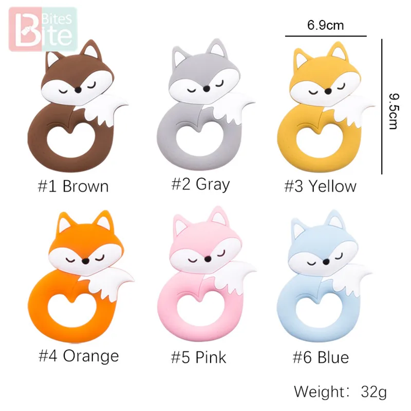 1/5pc Silicone Mini Fox Baby Pacifier Pendants Food Grade Silicone Bead Rodent Animal Baby Teether Tiny Rod Children\'s Goods Toy