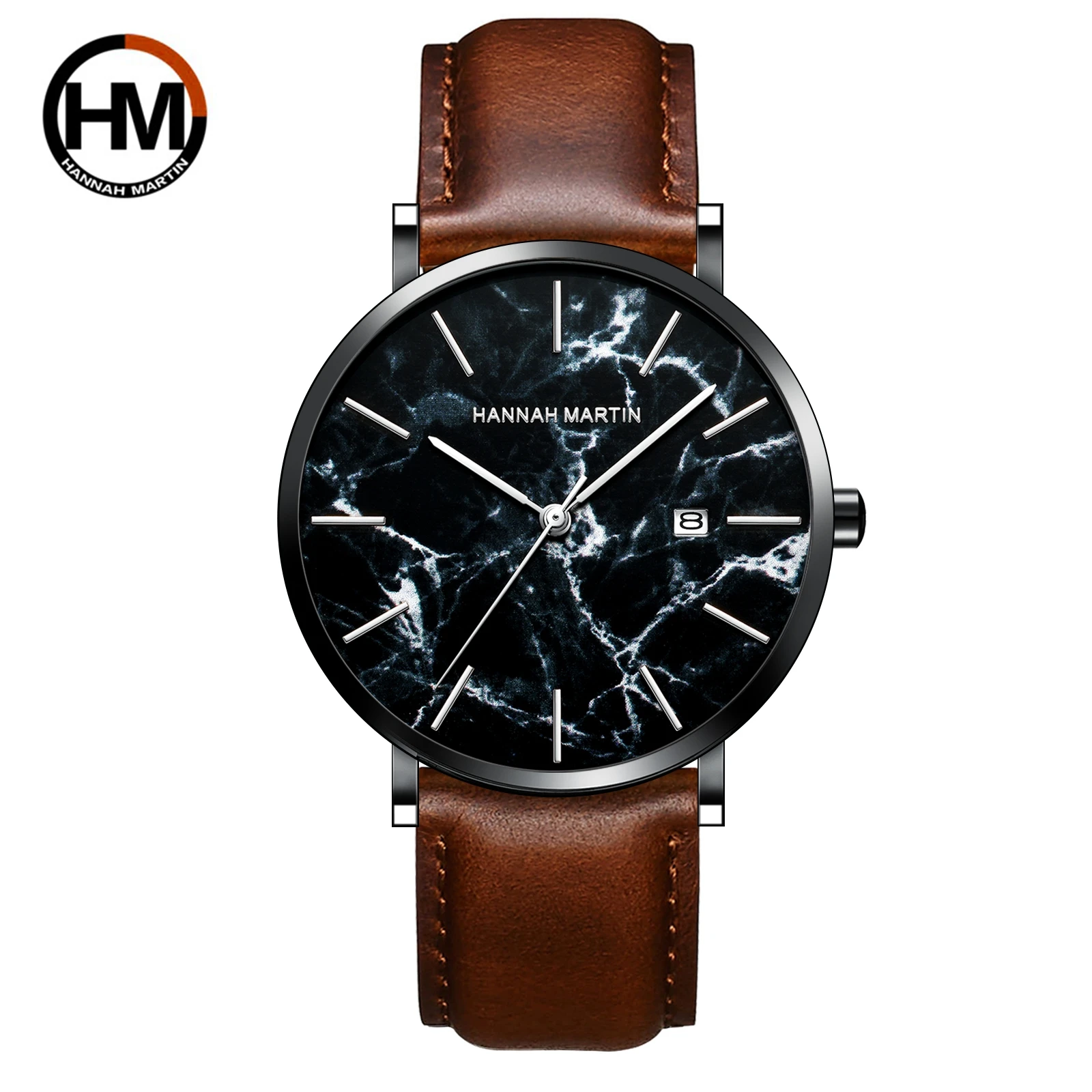 Top Japanese Movement Simple And Fashionable Men's Sports Watch Black Marble Pattern Mesh Belt Waterproof Calendar Quartz Watch