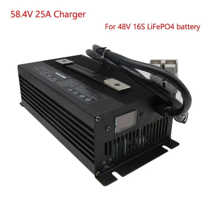 

48V 25A LiFePO4 Battery Fast Charger 58.4V 25A Iron Phosphate For 51.2V 16S LFP RV EV AGV Power Golf Cart Forklift Chargers