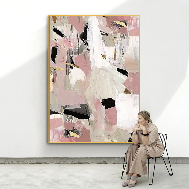 

Ручная роспись маслом абстрактная Современная светильник-розовая экстравагантная черно-белая декоративная живопись диван для гостиной