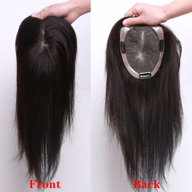 15x16,16x18 Human Hair Topper Wig For Women 8”-14”Straight mono+pu Base With Clips In Hair Toupee Remy Hairpiece