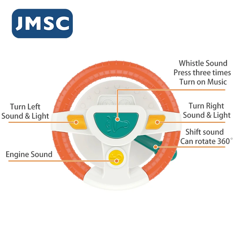 JMSC เด็กทารกไฟฟ้าจำลองพวงมาลัยของเล่นขับรถ Interactive Musical การศึกษาที่นั่งรถสำหรับทารกเด็กชายหญิง