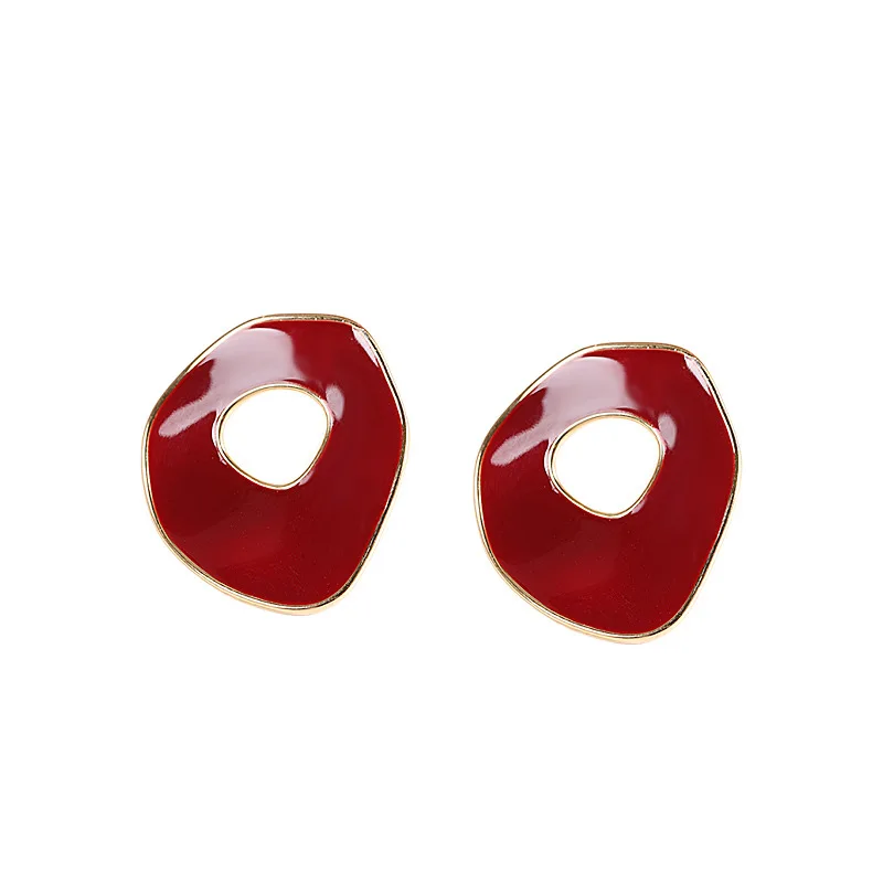 

Real s925 silver gold-plated burgundy drip glaze geometric earrings, simple temperament and personality women's earrings