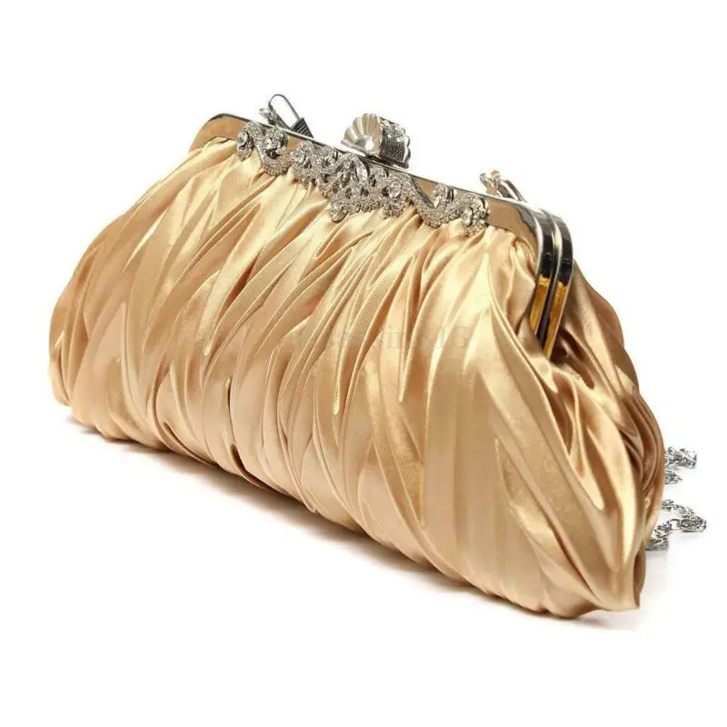 Women Crystal Evening Clutch Bag Ladies Wedding Party Handbag Prom Purse Chain Ruffle Shoulder bag