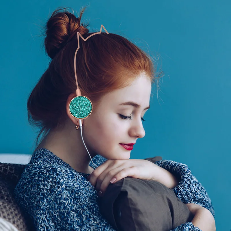 Mèo Tai Nghe Nhét Tai Có Dây Kim Loại Tai Nghe Tai Mèo Tai Nghe Di Động Âm Nhạc Máy Tính Stereo Tai Nghe Jack Cắm 3.5Mm Cô Gái Quà Tặng