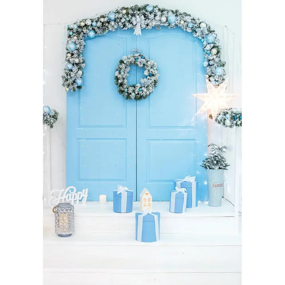 Allenjoy التصوير ستوديو الخلفيات الأزرق خشبية الباب هدية عيد الطفل المعمودية خلفية صورة المتصل photobooth photophone