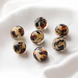 4pcs Leopard Round Resin Bead Straight Hole Earrings DIY Jewelry Making Supplies Beads Components Handmade Accessories