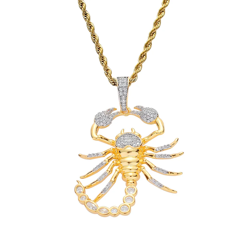 

Hip Hop Chain Fully Iced Out Lab Diamond Scorpion Pendent Necklace Gold Color for Men Women