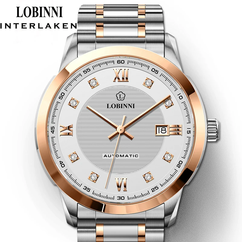 LOBINNI Business Men Stainless Steel MIYOTA Movement Automatic Mechanical Watch Date Clock Sapphire Glass Waterproof 50M Watches