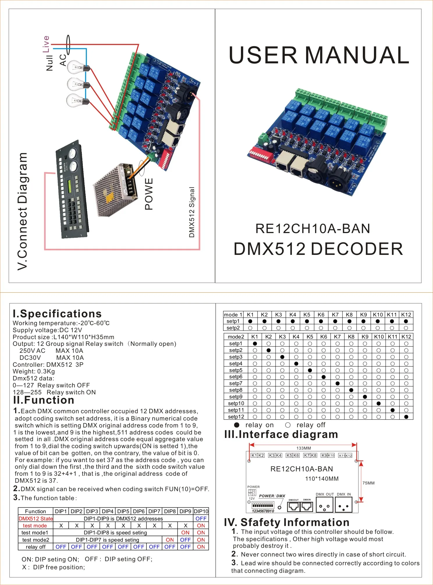 Imagem -04 - Interruptor do Relé Dmx512 Relé de Controle 12 Vias Interruptor 12 Canal 10a 2a Decodificador Dimmer para Led Dmx-relay12ch-10a 12ch