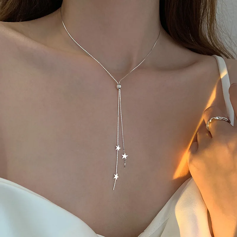 

New Fashion Simple 925 Sterling Silver Star Pendant Necklace For Women Girl Clavicle Chain Choker Statement Jewelry