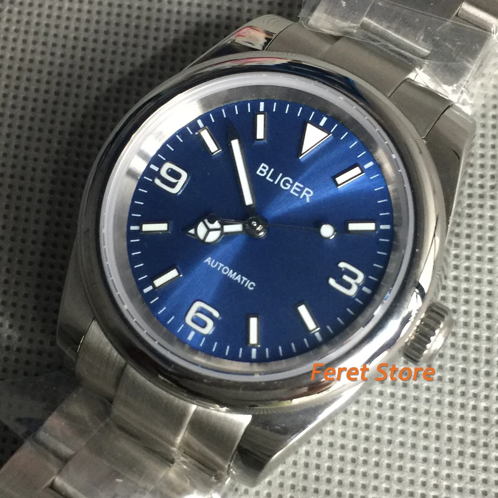 39mm Bliger Men's Top Luxury Mechanical Watch Sapphire Crystal Sterile Blue Dial Luminous Movement Waterproof Automatic Watch