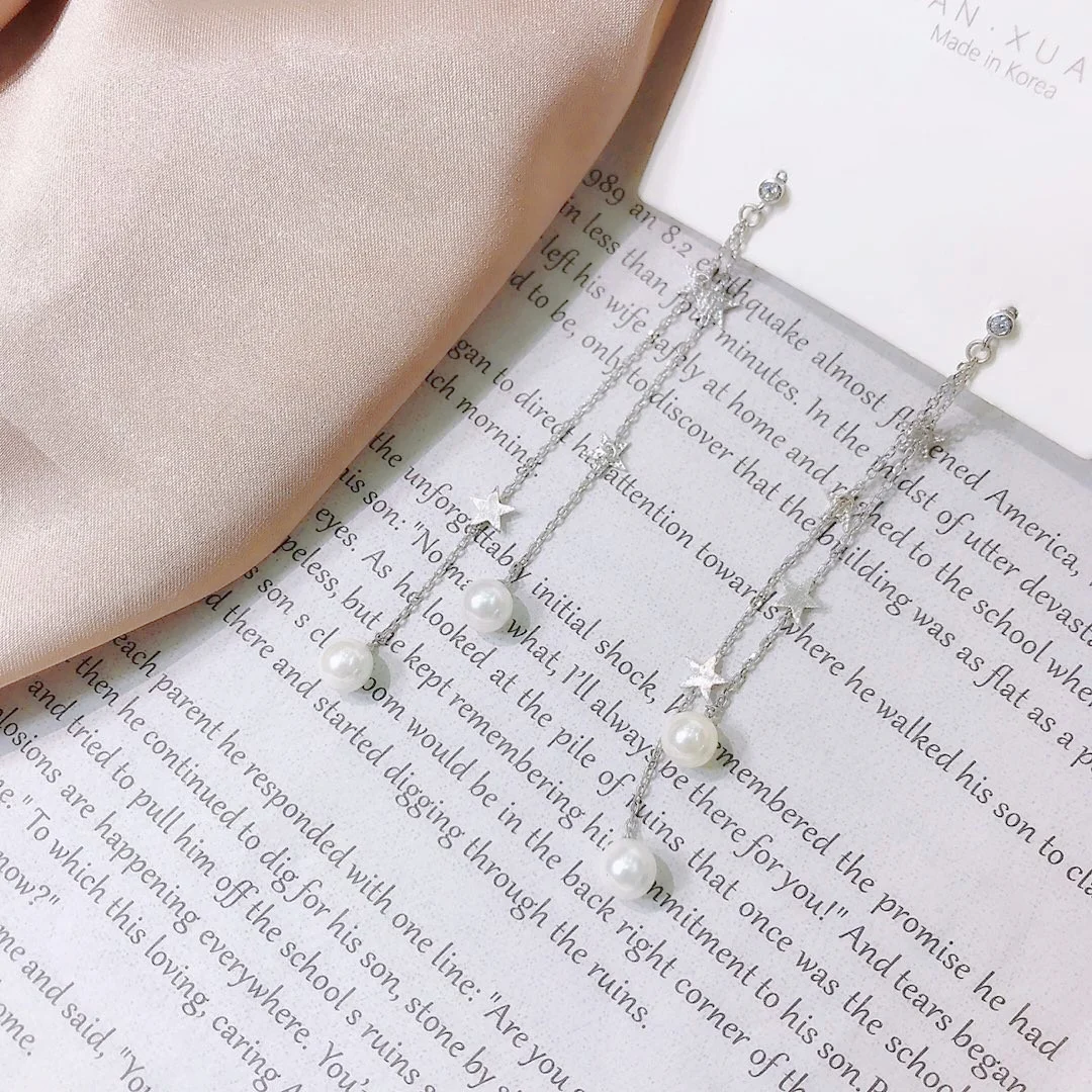 Shine Long Tassel Earrings 925 Sterling Silver Freshwater Pearls Zricon Unique Silver Noble Jewelry Fashion Natural