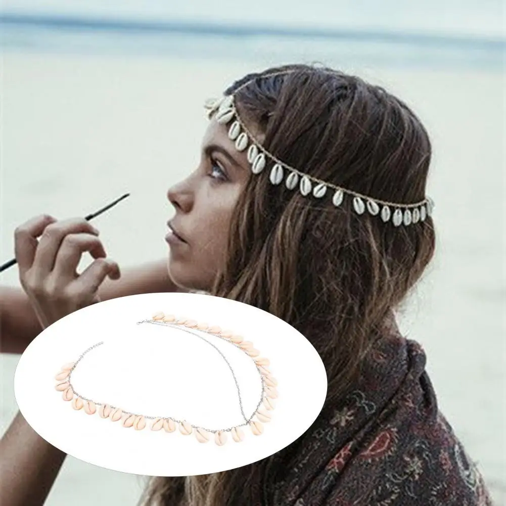 2021 Gold Metal Natural Shell Tassel Headband Heads Chain Wedding Hair Jewelry for Girl Summer Beach Seashell Hair Band Headpiec