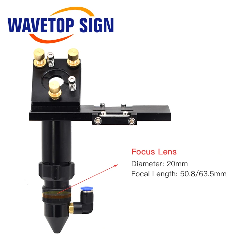 WaveTopSign CO2 Laser Head for Focus Lens Dia.20 FL.50.8 63.5mm Mirror 25mm Mount for Laser Engraving Cutting Machine