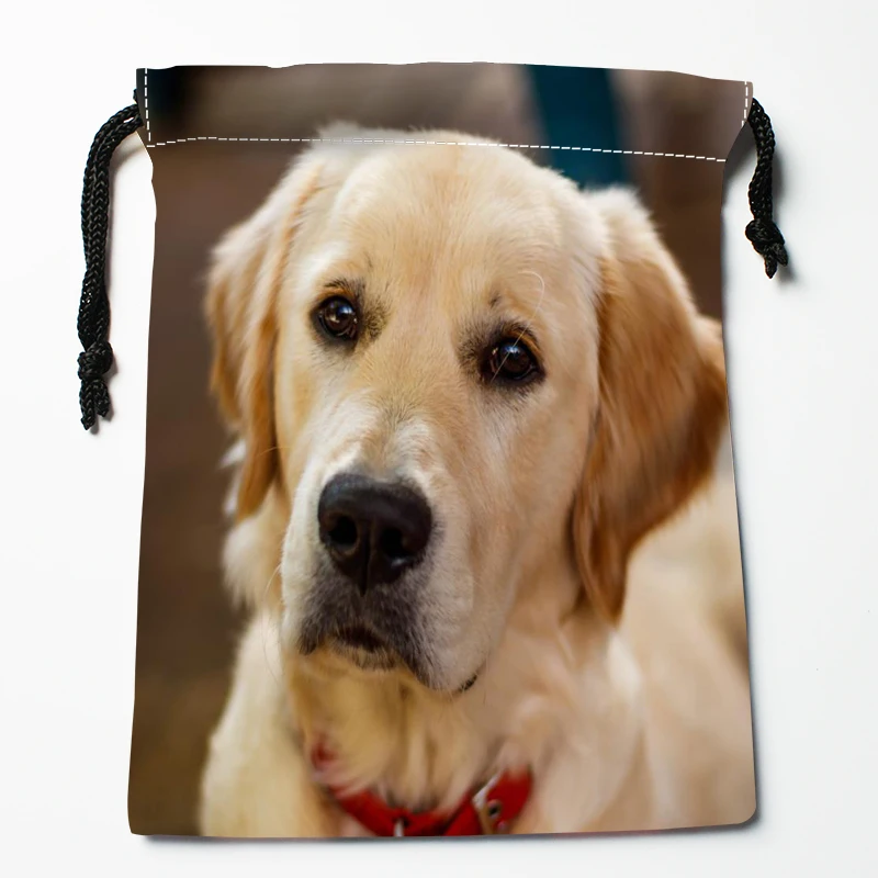 Golden Retriever Animal Pet Drawstring Bags Bright Color Printed Gift Bag Travel Pouch Storage Clothes 18x22cm Satin Fabric New