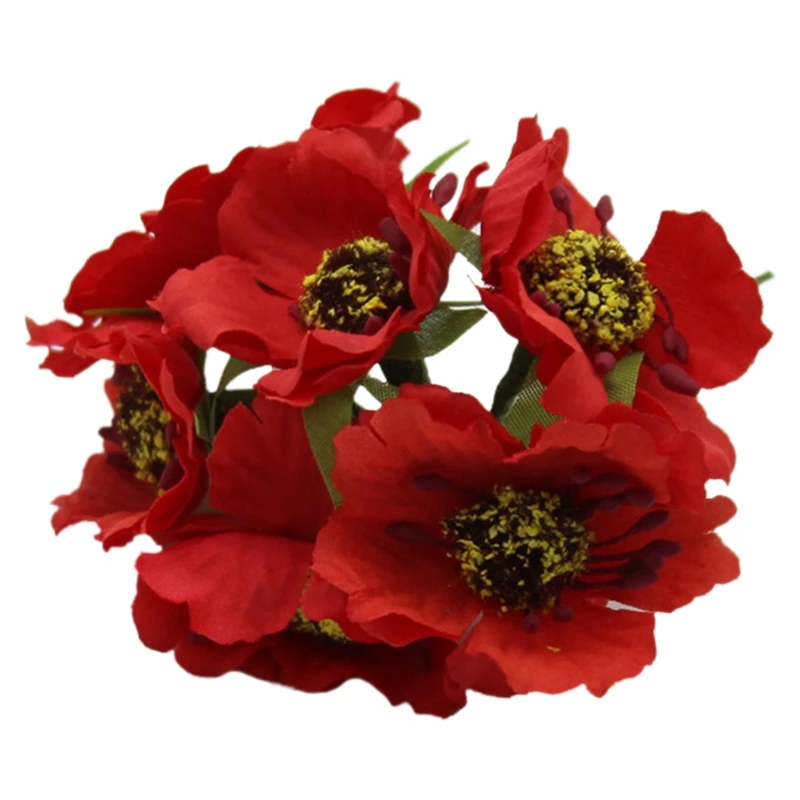 High Quality Silk Poppies Camellia 5cm 60pcs/lot Artificial Flowers Corn Poppy Hand Made Small Wedding Decoration(red)