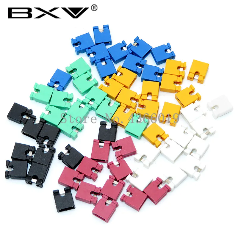 100pcs Colorful Pin Header Standard Pitch jumper shorted cap & Headers & Wire Housings 2.54MM Black yellow white green red blue