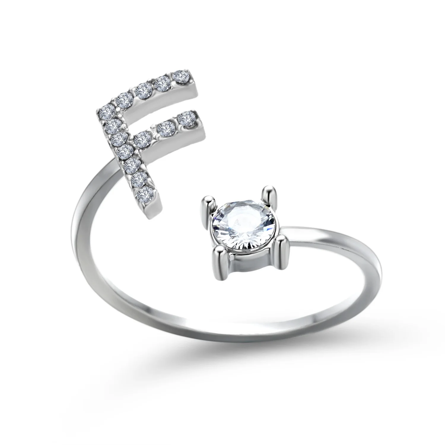 Kreative A-Z Alphabet 26 Brief Ringe Personlity Initial Name Offene Ringe Silber Farbe Strass Finger Ring Partei Schmuck Geschenk – Detail 7