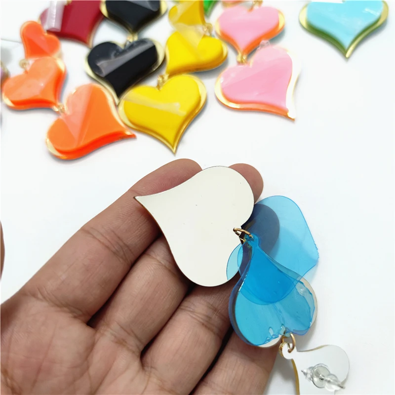 9 Colors Dangle Drop Earrings for Women Peach Heart Acrylic Red Black White Green Blue Purple Yellow Pink Orange Jewelry