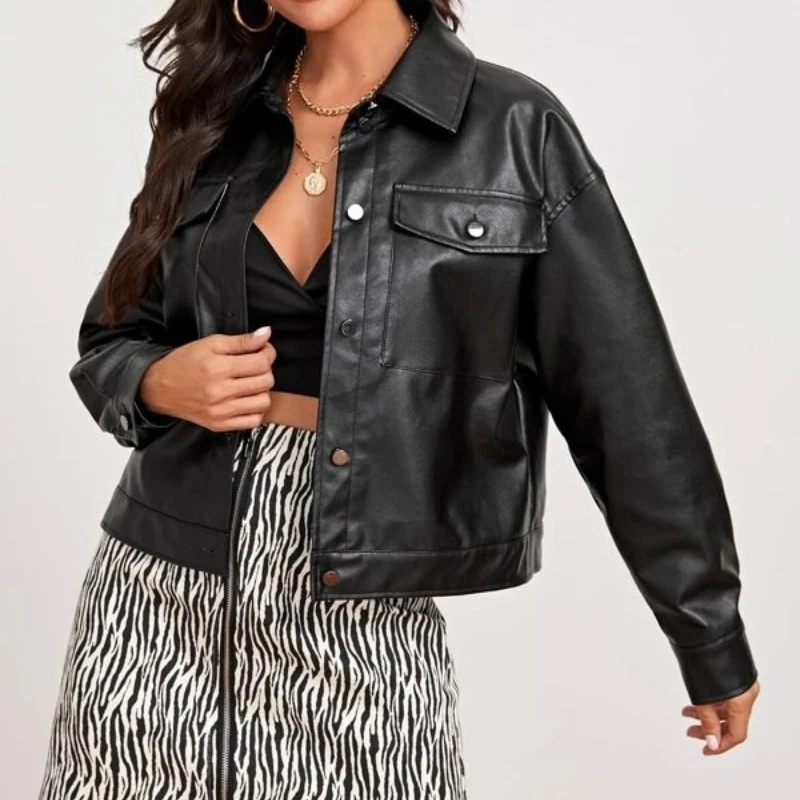 Street Style moda abbigliamento moto giacca in pelle 2023 prodotto autunnale giacca donna risvolto allentato giacca in pelle PU marea
