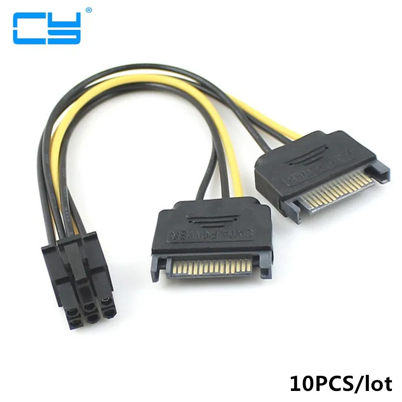 

10 шт./лот двойной два SATA 15-контактный разъем M к PCI-e Express карты 6-контактный женский кабель питания видеокарты 15 см