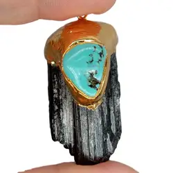 Black Tourmaline Irregular Shape Blue Turquoise Pendants Healing Stone Pendant