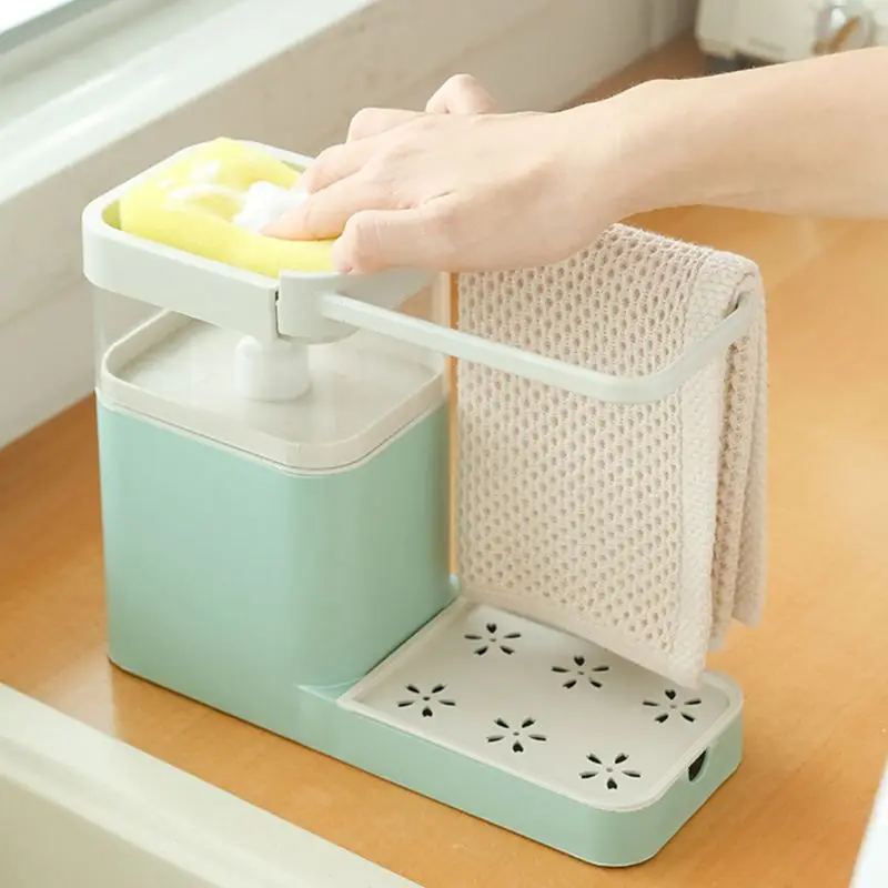 3 in 1 Dosatore di Sapone Contenitore Lavello Spugna Da Cucina Titolare Canovaccio Asciugamano Cremagliera Appendiabiti