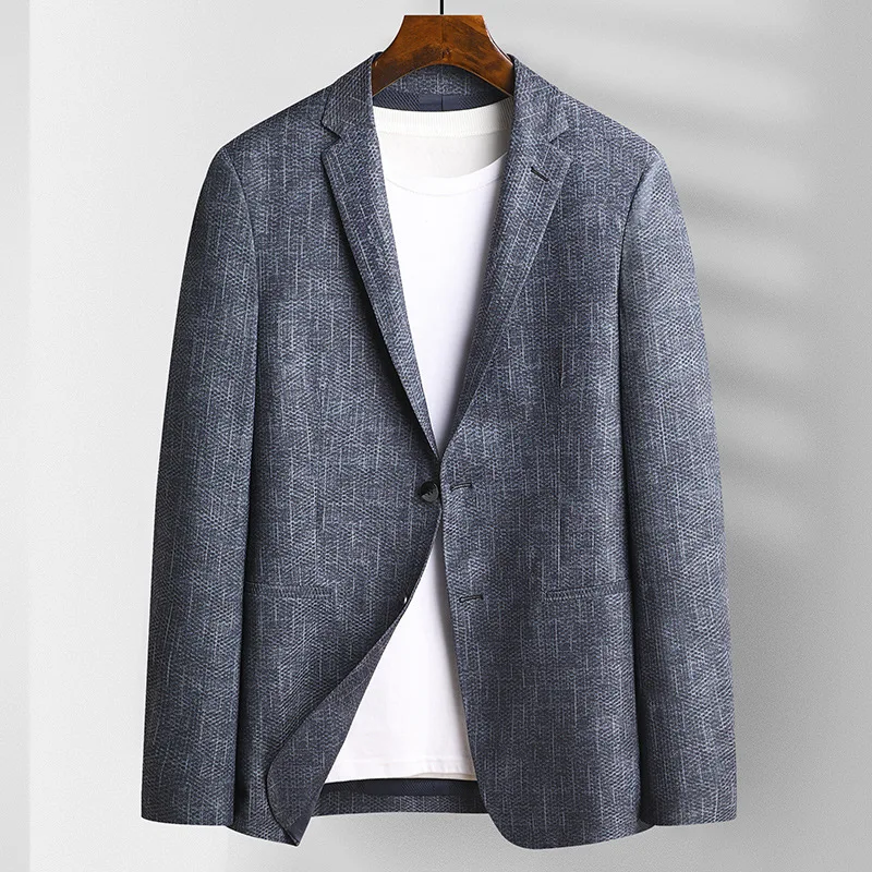 Man Spring And Autumn Male Blazer High Quality Mesh Fabric Single Breasted Mens Blazer Fashion Slim Fit Casual Man Blazer 4XL