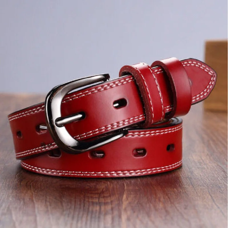 Genuine Leather Women Belt Concise Students Girl Pin Buckle Jeans Belts High Quailty Female Cowskin Waistband Korean Cowboy Belt