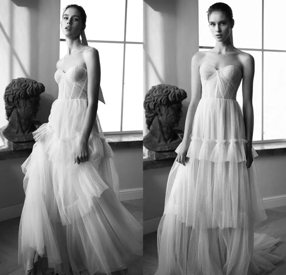 2021 Bohemian A Line Wedding Dresses Sexy Sweetheart Neck Dot Backless Bridal Gowns Plus Size Sweep Train Wedding Robe De Mariée