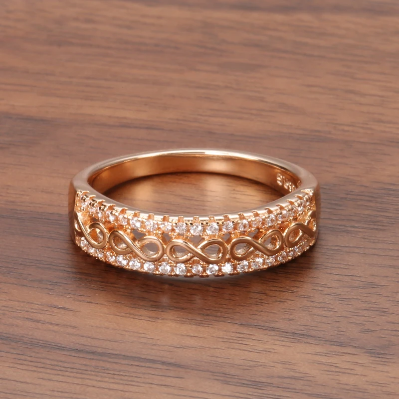 Kinel New 585 Rose Gold Color Ethnic Bride Rings for Women Hollow Pattern Natural Zircon Accessories Wedding Party Fine Jewelry