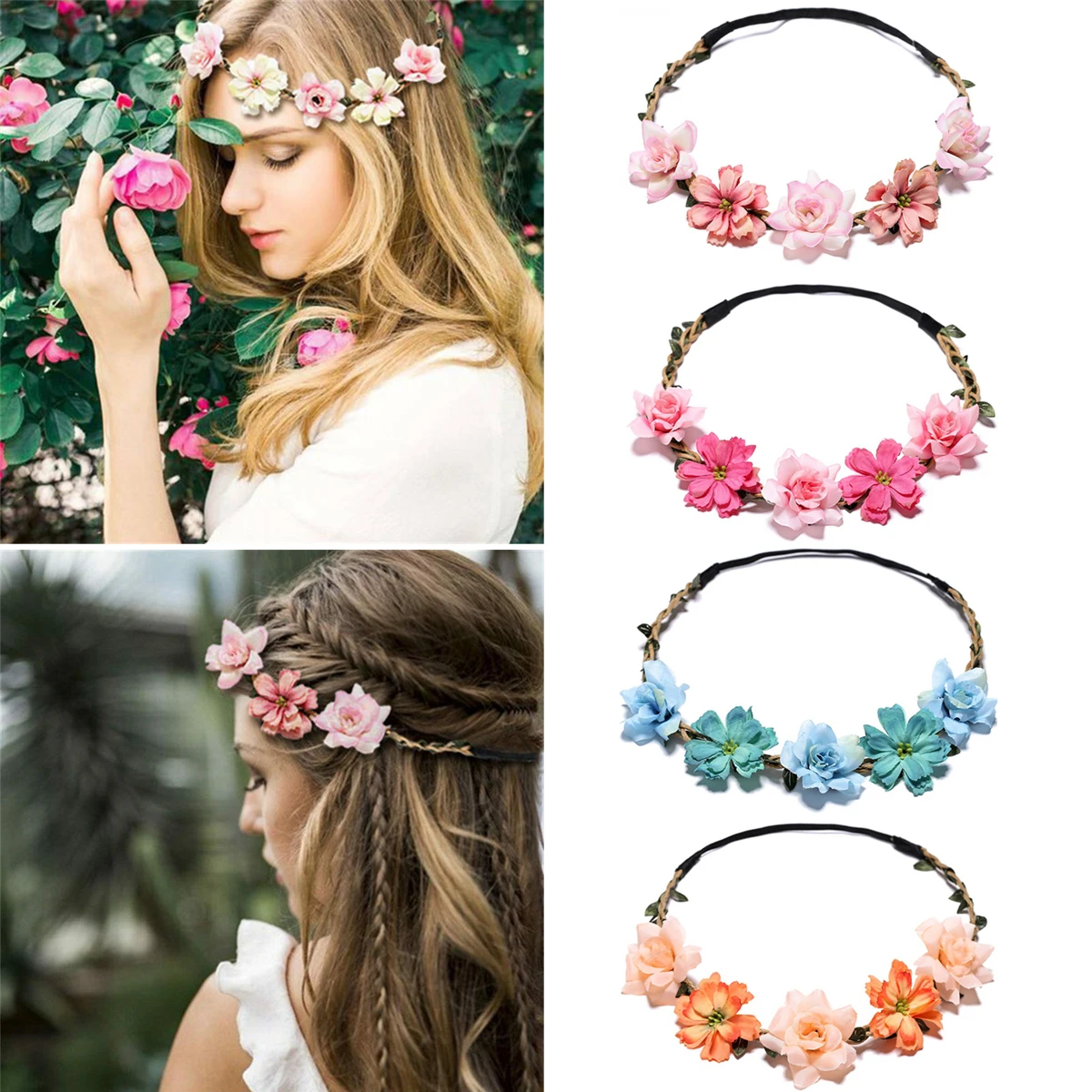 Headband Garland Floral Crown Bride Flower Fashion Flower Head Band for Beatuiful Girls Crown Hair Accessories Party Stylish