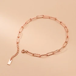 925 Sterling Silver Bracelet On The Leg Oval Rose Gold Color Anklet Ornaments Chain Fashion Foot Jewellery Hypoallergenic