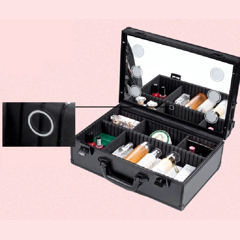 Luxury Travel Suitcase Professional Makeup Box With LED Lights With Mirror Aluminium Beauty Manicure Case Cosmetic Organizer Box