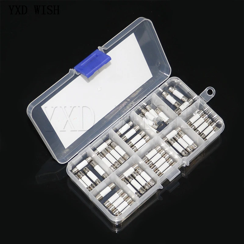 50pcs / Box Ceramic Fuse 5mm x 20mm Slow Blow 250V 0.25A 0.5A 1A 2A 3A 5A 8A 10A 15A 20A Fuse Insurance Tube 5*20 mm