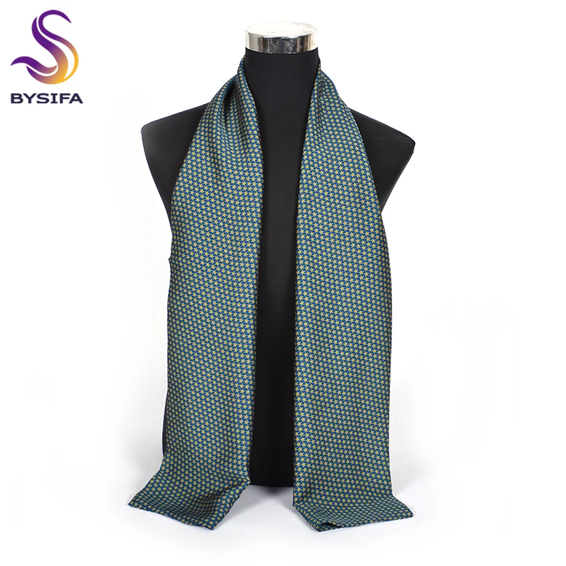 

[BYSIFA] Male Long Silk Scarf Cravat Blue Gold Men Neck Scarf New Brand Accessories Fall Winter Business Men Scarves 170*30cm