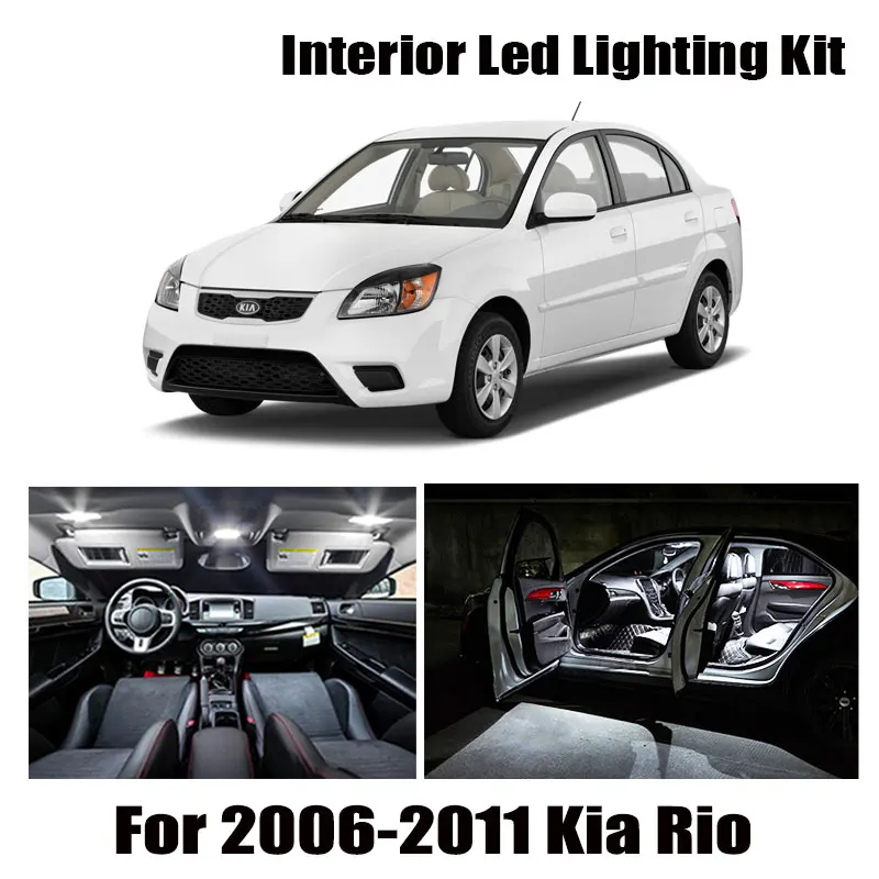 9 Bulbs White Canbus LED Car Light Interior Kit Fit For 2006 2007 2008 2009 2010 2011 Kia Rio Map Dome Trunk License Lamp