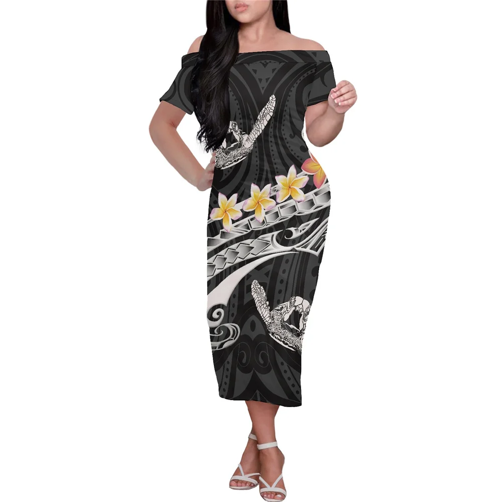 Hycool Women's Evening Dress Samoan Tribal Hawaii Floral Pattern Female Clothing Elegant Sexy Dress For Ladies Spring Summer