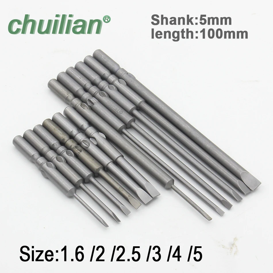 1Pcs 801 5mm Round Shank Slotted Screwdrivers Bits 1.6mm-5mm S2 Alloy Steel Magnetic Flat Head Slotted Tip Tools