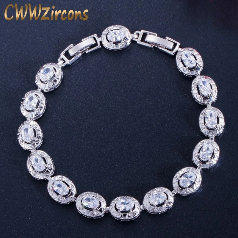 CWWZircons 2022 Newest Design Round Cut Silver Color Cubic Zirconia Crystal Fashion Ladies Bracelet for Women Gift CB027