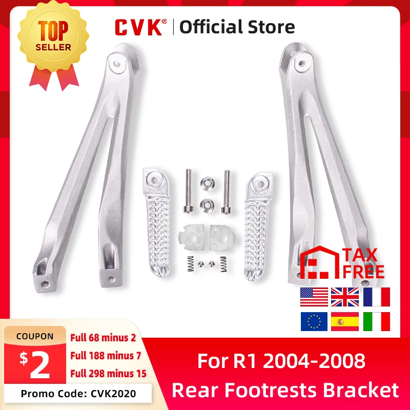 CVK Aluminium Rear Footrests Bracket Kit Foot Pegs Rest Assembly For Yamaha YZF1000 R1 2004 2005 2006 2007 2008 YZF 04-08