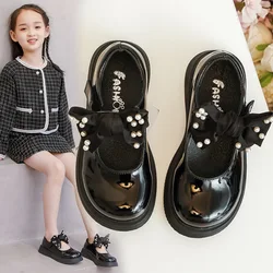 2021 Kids Shoe Girl Leather Shoes For Children Autumn Princess Student Dress Shoes Party Fashion Pearl Bow 3 5 7 8 9 10 12 Year