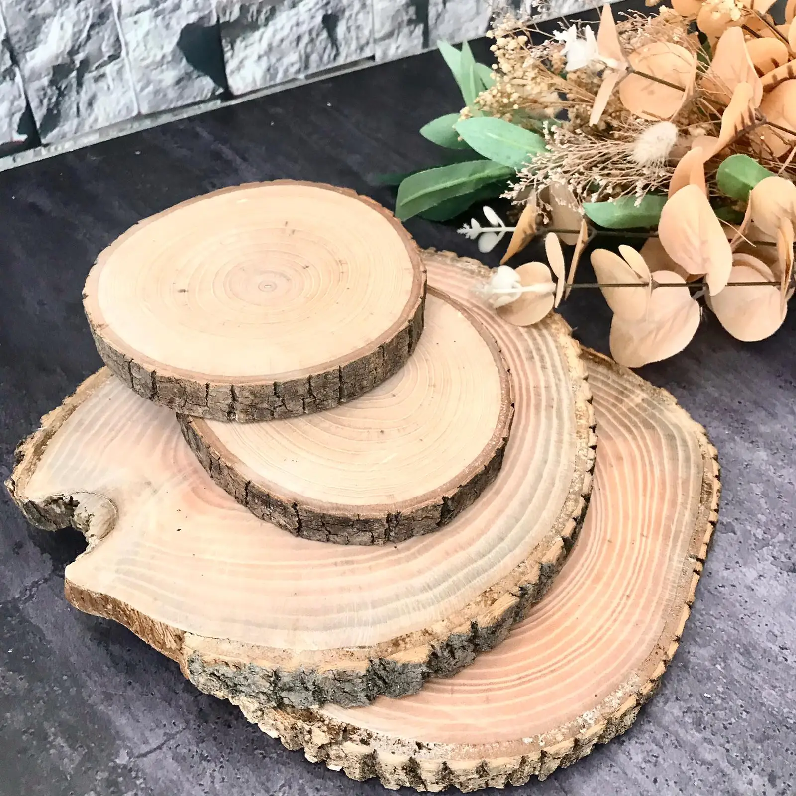 Log Of Wood Natural Round Slice Tree Bark Discs Cake Rustic Wooden Stand Wedding Party Painting Decor Home Decoration 10-20 CM