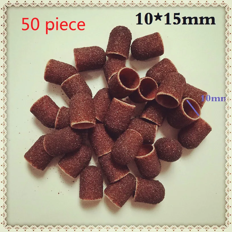 50pcs/lot #80,120,180 10*15 mm Sanding Block Sleeve Cap Manicure File Tools Nail Drill Polishing Accessories Sand-10