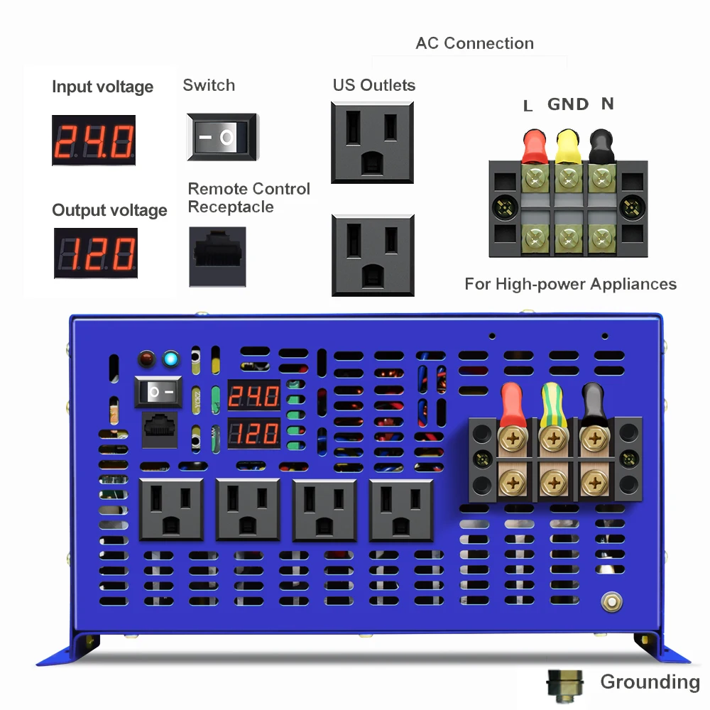 Well Selling 8000W Pure Sine Wave Inverter 12V 24V 36V 48V DC TO AC 220V Off-grid Solar Inverter With Wired Remote Control