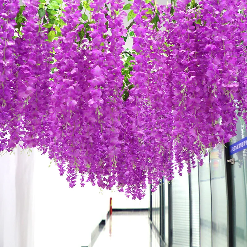 Artificial wisteria hanging flowers fake violets ceiling flowers rattan wedding home garden hotel corridor living room office de